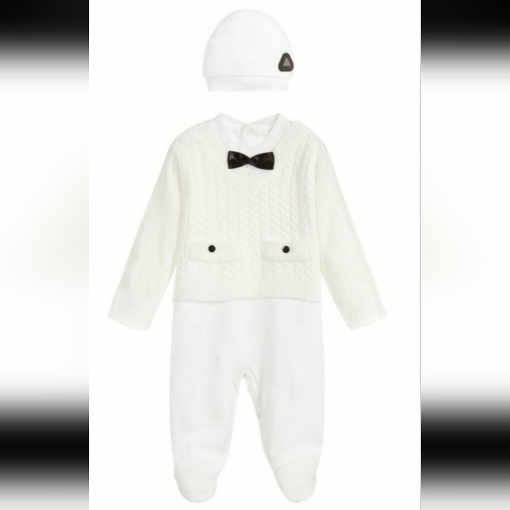 Caramelo Kids Baby Boys White Tuxedo Cardigan Hat Outfit 3-6 Months New